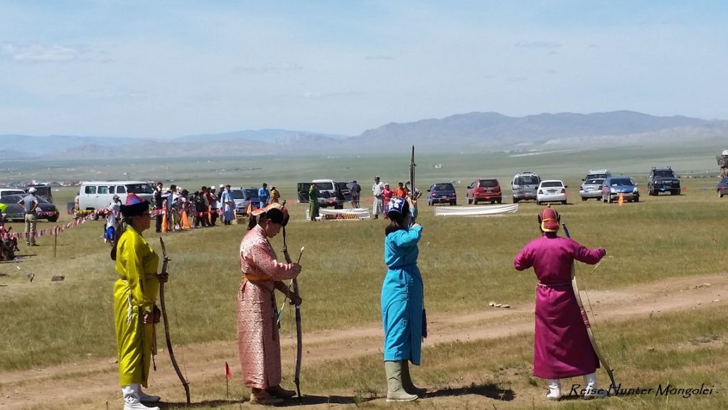 Reise Hunter Mongolei Nadaam Fest Bogenschießen